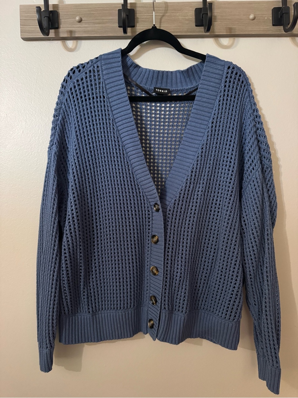 torrid Blue Open-Stitch Button-Front Cardigan - Picture 4 of 6